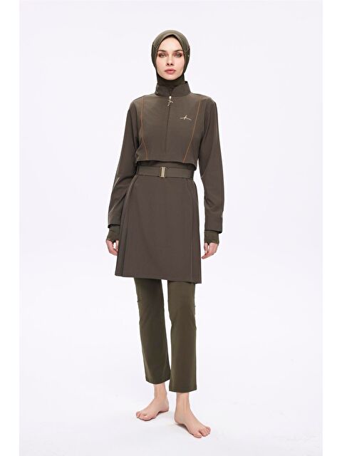 Haşema Kemer Toka Detaylı Haki 5 Parça Tam Tesettür Mayo Takımı 5017 - S000386860-18547