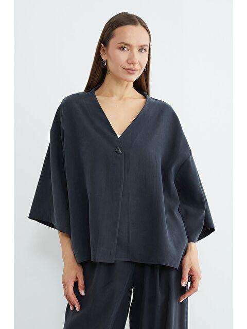 Fullamoda Tek Düğmeli Lyocell Kumaş Oversize Ceket - S000530772-19351