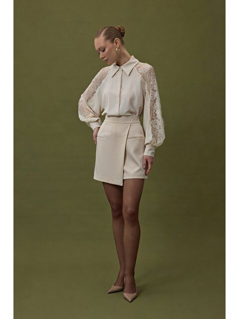 SATEEN Talia Şort Etek - Bej - S000516478-19928