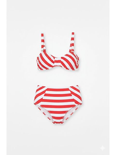 C&City Yüksek Bel Straplez Bikini Takım 3225 Kırmızı/Beyaz - S000453415-20045