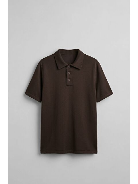 Abluka Online Erkek Relaxed Fit Basic Polo Yaka T-Shirt Kahverengi