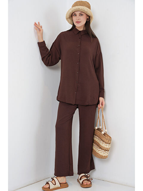 Bigdart Kadın Gömlek Pantolon İkili Takım 30063 - Kahverengi - S000510419-19413