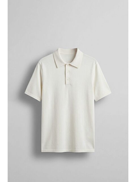 Abluka Online Erkek Relaxed Fit Basic Polo Yaka T-Shirt Ekru
