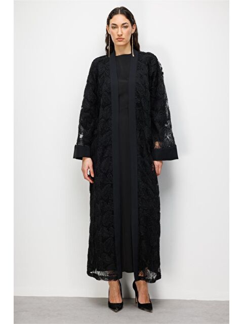 Mizalle Dantel İşlemeli Siyah Abaya - S000530636-19351