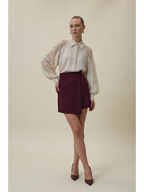 SATEEN Talia Şort Etek - Mürdüm - S000516478-20036