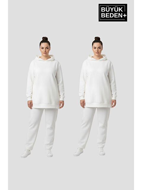 Süperlife Kadın Büyük Beden 2 'li Set Kapüşonlu Tunik ince Sweatshırt SPR26BTK991+2 - S000498004-19965