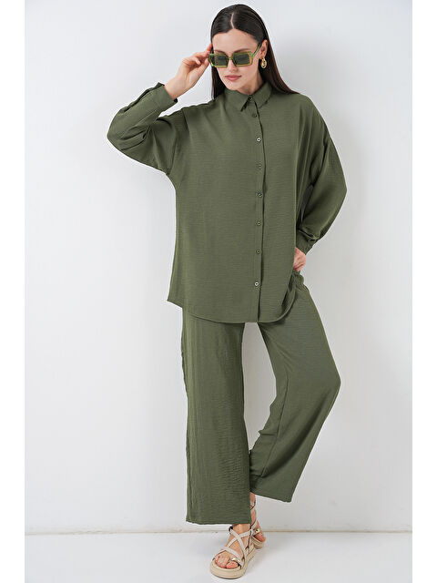 Bigdart Kadın Gömlek Pantolon İkili Takım 30063 - Haki