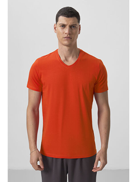 Tommylife Portakal Basic Kısa Kol Standart Kalıp V Yaka Erkek Tişört - 87912 - S000027059-20013