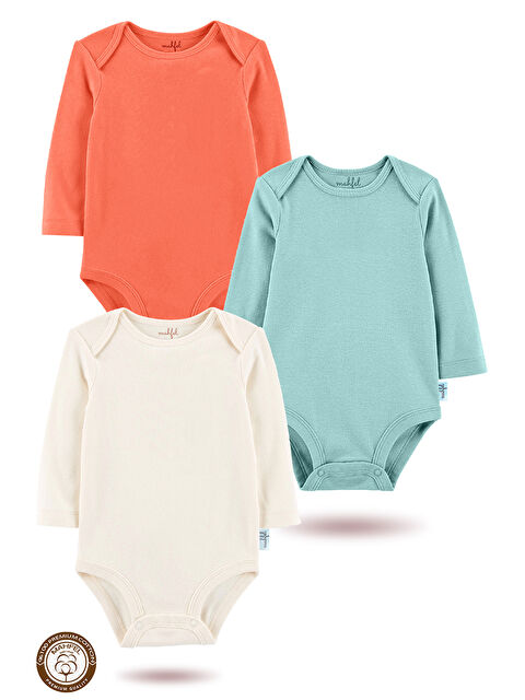 Mahfel %100 Pamuklu 3'lü Baskısız Çıtçıtlı Bebek Body Zıbın MV - S000513200-19933