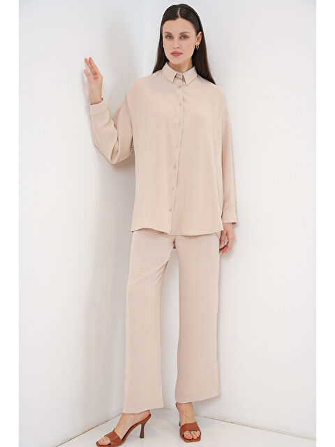 Bigdart Kadın Gömlek Pantolon İkili Takım 30063 - Krem