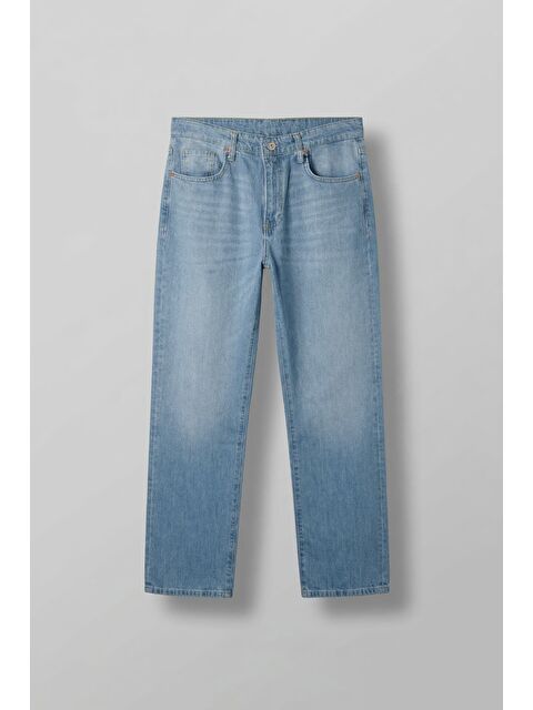 Abluka Online Erkek Baggy Fit Yıkamalı Jean Pantolon Açık Mavi