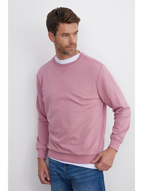 TUDORS Unisex Relax Fit Rahat Kesim %100 Pamuk Basic Lila Bisiklet Yaka Sweatshirt - S000487034-17878