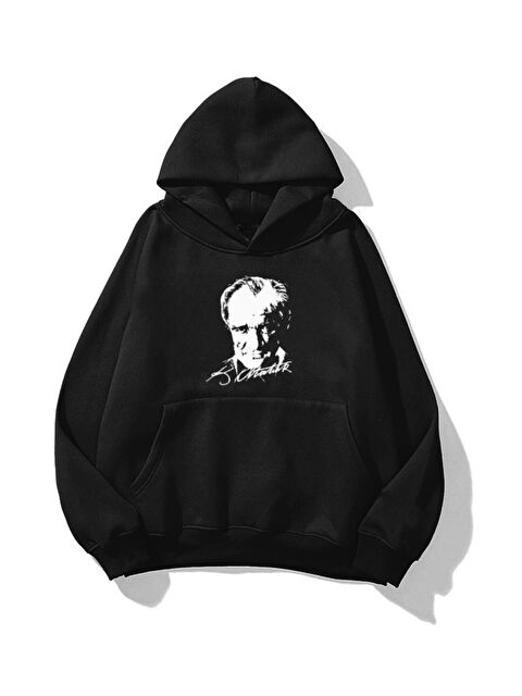Trendseninle Atatürk Baskılı Oversize Kapüşonlu Sweatshirt Hoodie - S000465324-19351