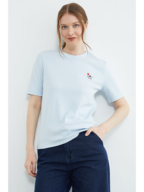 Fullamoda Fil Nakışlı Bisiklet Yaka Tişört - S000532026-17234