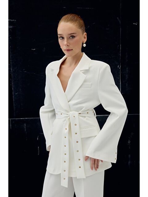 SATEEN Serana Kuşak Detaylı Ceket - Ekru - S000516481-19965