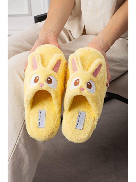 Oksit My Tavşan Nakışlı Kadın Ev Terliği Pelüş Terlik Çeyiz ve Bohça Terliği Ses Yapmaz Kalın Taban - S000437528-20072