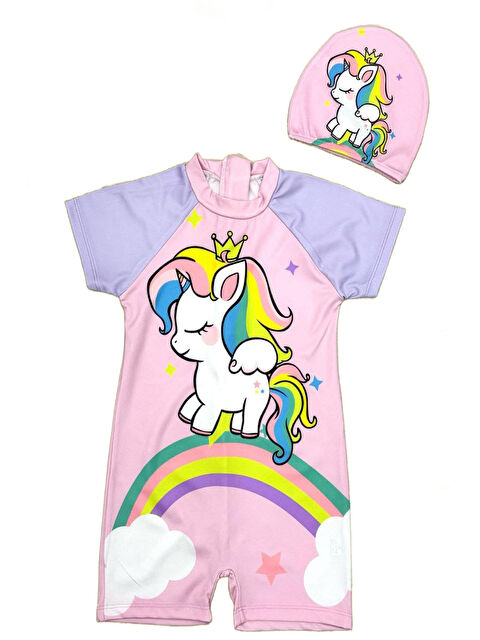 Modanino Kız Çocuk Fermuarlı - Kısa Kollu Boneli Mayo Takımı 2-8 Yaş 12263 - S000417450-37365