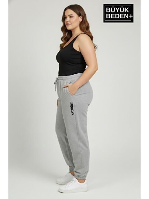 Süperlife Kadın Büyük Beden BROOKLYN Baskılı Paça Lastikli Jogger İnce Eşofman Altı SPR26BEAK951-2 - S000487028-20600