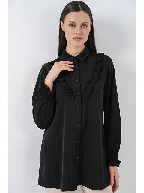 Bigdart Kadın Fırfırlı Uzun Gömlek Tunik 5986 - Siyah - S000510755-19351