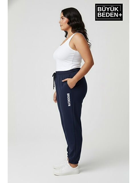 Süperlife Kadın Büyük Beden BROOKLYN Baskılı Paça Lastikli Jogger İnce Eşofman Altı SPR26BEAK951-2 - S000487028-21164