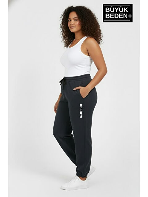 Süperlife Kadın Büyük Beden BROOKLYN Baskılı Paça Lastikli Jogger İnce Eşofman Altı SPR26BEAK951-2 - S000487028-17308