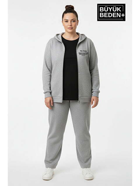 Süperlife Kadın Büyük Beden Fermuarlı Kapüşonlu Chef Baskılı Sweatshirt Hırka - Rahat Kalıp SPR26BHRK921 - S000481153-17308