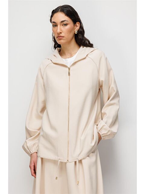 Mizalle Kapüşonlu Bej Rengi Bomber Ceket - S000530638-19928