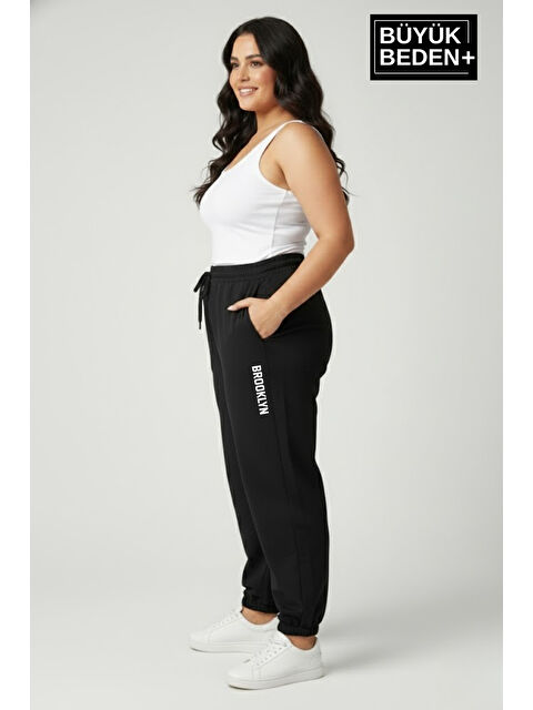 Süperlife Kadın Büyük Beden BROOKLYN Baskılı Paça Lastikli Jogger İnce Eşofman Altı SPR26BEAK951-2 - S000487028-19351