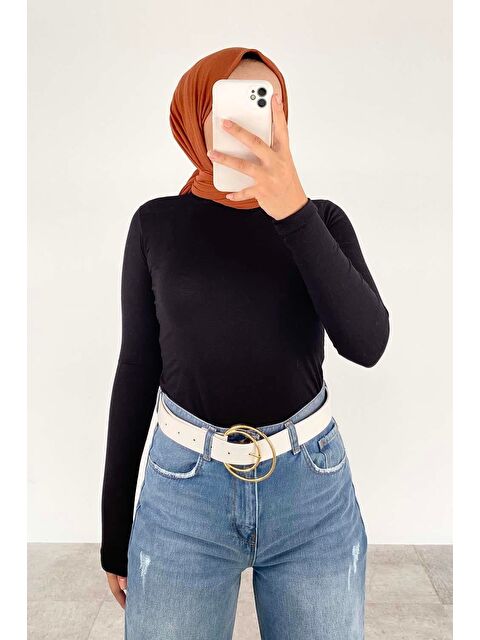 Lamelif Yarım Balıkçı Yaka Düz Renk Body Siyah - S000529849-19351