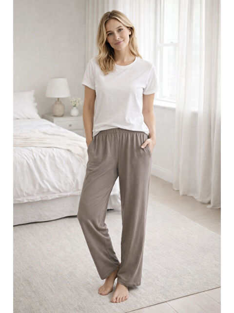 Remsa Kadın Penye Kumaş Tek Pijama Alt 03 Vizon - S000516477-26429