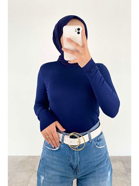 Lamelif Yarım Balıkçı Yaka Düz Renk Body Lacivert - S000529849-21164