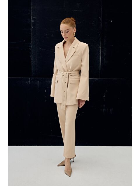 SATEEN Yüksek Bel Klasik Pantolon - Bej - S000405307-19928