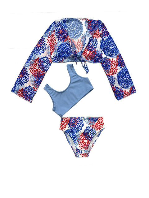 Modanino Kız Çocuk Pareolu 3'lü Mayo Takımı (Alt+Üst+Pareo) 3-10 Yaş 12264 - S000417451-17234