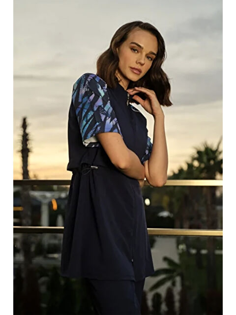 Remsa Spor Elastan Kısa Kollu Yarı Kapalı Mayo 3418 Koyu Lacivert