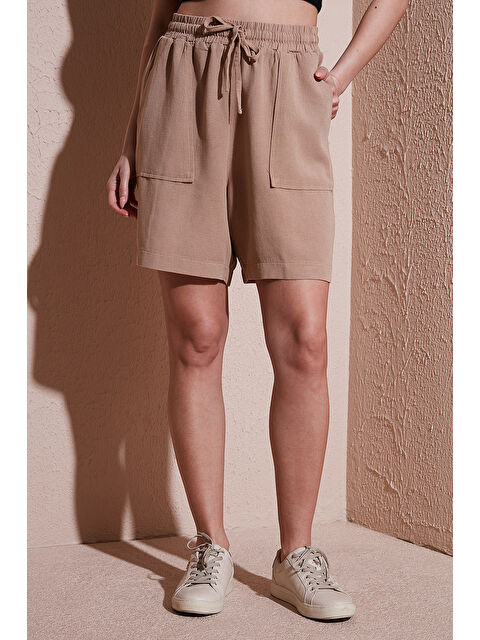Fashion Friends Keten Karışımlı Comfort Fit Lastikli Kısa Short 25Y0606K1 - S000375394-19928