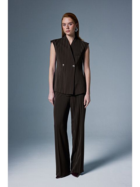 SATEEN Anna Çizgili Pantolon - Kahve - S000516484-19413