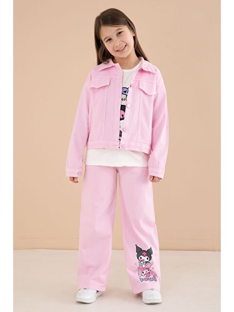 Cansın Mini Açık Pembe Cep Detaylı Ceketli Baskılı Tişörtlü Kız Çocuk 3lü Pantolonlu Takım 23592 - S000513678-20020