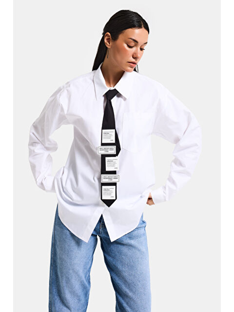 It's Basic Kadın Beyaz Renk Oversize Kravatlı Özel Tasarım Bol Kesim Gömlek - S000505871-20063