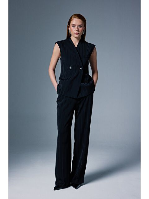 SATEEN Anna Çizgili Pantolon - Siyah - S000516484-19351