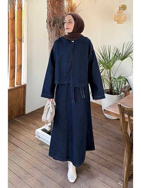 Lamelif Etekli Jean Takım Koyu Mavi - S000515380-19393