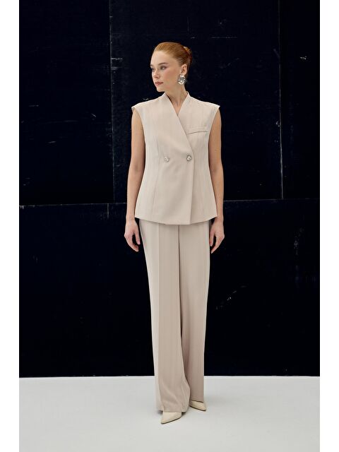 SATEEN Anna Çizgili Pantolon - Bej - S000516484-19928