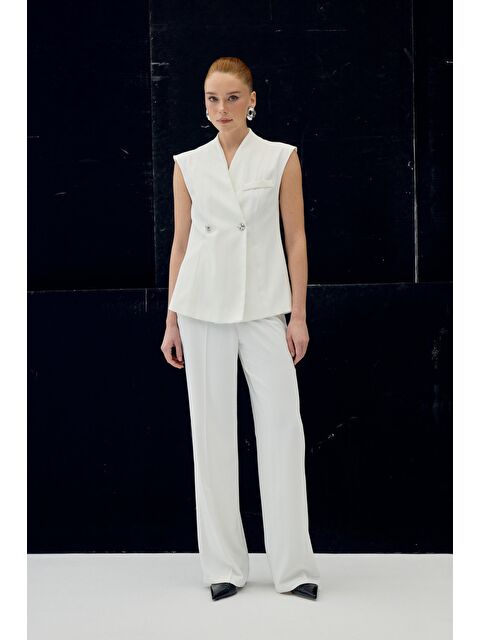 SATEEN Anna Çizgili Pantolon - Ekru - S000516484-19965