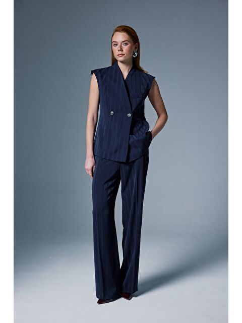 SATEEN Anna Çizgili Pantolon - Lacivert - S000516484-21164