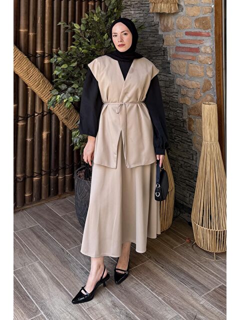 Lamelif Yelek-Etek İkili Tesettür Takım Vizonrengi - S000515338-26429