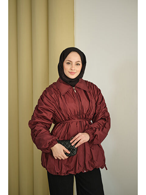 Locco Moda Kadın Büzgü Detay Paraşüt Ceket Bordo - S000495232-19951