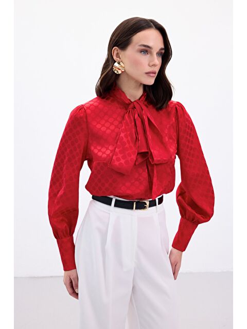 SATEEN Puantiye Desenli Gömlek - Kırmızı - S000499962-20045