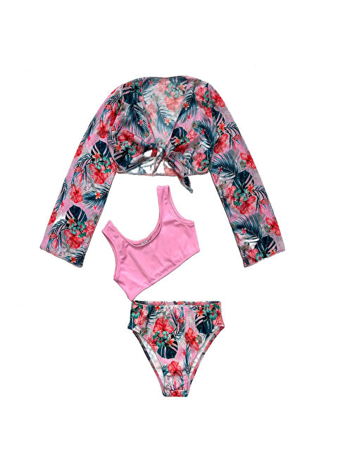 Modanino Kız Çocuk Pareolu 3'lü Mayo Takımı (Alt+Üst+Pareo) 3-10 Yaş 12264 - S000417451-20024