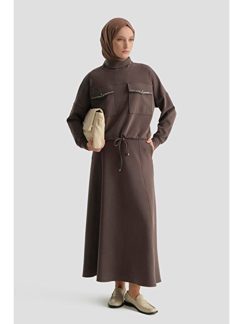 ARMİNE Taş İşlemeli Örme Takım Acı Kahve - S000508574-28102