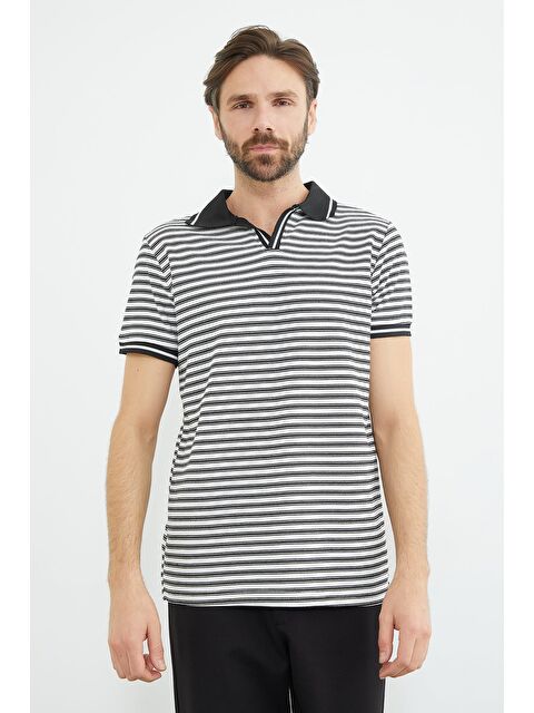 Fullamoda Çizgili Polo Yaka Tişört