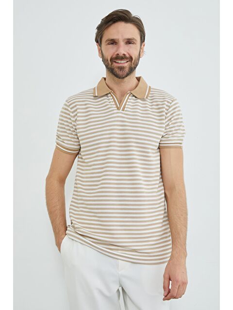 Fullamoda Çizgili Polo Yaka Tişört